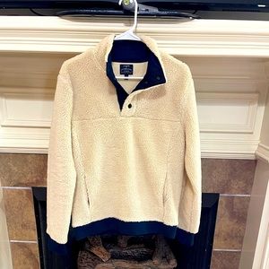 J. Crew Fleece Pullover Natural/Navy Sz Small